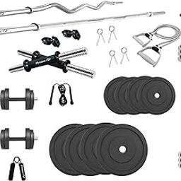 DREAM FIT Professional Rubber Plates Combo - 20Kg Home Gym Set with 3 ft curl Rod, 5 ft Straight Rod, 1 Pair Dumbbell rods and Gym Accessories (20 Kg Set)-image-77