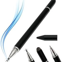 3 in 1 Stylus with Ballpoint Pen, Silicon Disc Tip, Fiber Tip Compatible with All Touch Screen Devices iOS Android Mobile Phones, Tablets - Black-7