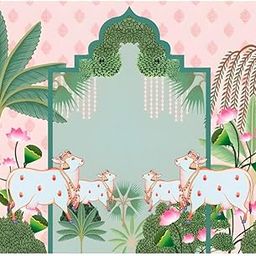 Wedding Decorations Backdrop| Cow Backdrop Cloth Decorations |pichwai Backdrop Cloth Decoration (8x8 FEET) Light Pink 4 Cows | Background Backdrop-image-25