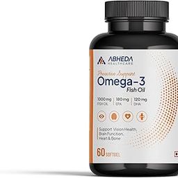 ABHEDA HEALTHCARE Omega-3 Fish Oil 1000mg - Triple Strength Formula, 60 Softgels - 180mg EPA & 120mg DHA for Enhanced Heart Health, Joint Support & Brain Function-image-10