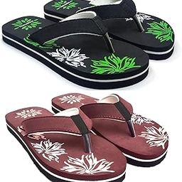 Women's EVA Flip Flops with Anti-Slip Rubber Sole Lightweight Comfortable Slippers for Home Beach & Casual Pack of 2 (Black Brown-6)-image-122