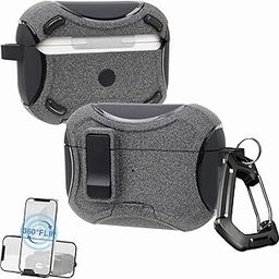 Oboe TPU Case 'Compatible with' Apple Airpods Pro 2 Case (2023/2022/2019, 2nd/1st Gen), Magsafe Ready Case with Phone Stand, Full Drop Protection Cover, Magnetic Lock & Keyring (Grey-Black)-image-1