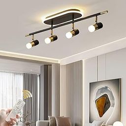 Ganeed - Dimmable LED Ceiling Track Lighting, 4 Lights Black and Gold with Rotating Light Head, Indoor Lighting Fixture with Remote Control for Living Room, Hallway,-image-52