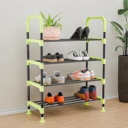 Kuber Industries Steel 4-Tier Stackable Shoe Storage Rack | Footwear Slippers Sandal Chappal Shoe Stand for Home Outdoor Indoor | Multipurpose Foot Shoes Stand for Office & Entryway | Green & Black-18