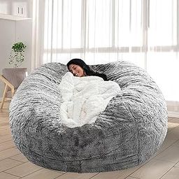 FIEATES Bean Bag Chair for Adults Kids No Filling Comfy Giant Living Room Chairs Gaint Bean Bag for Stuffed Animal Storage, 6FT, Grey-image-42