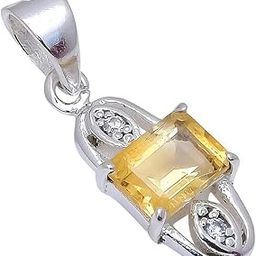 Citrine, White Topaz Natural Gemstone 925 Sterling Silver Pendant(1.5 gm)-picture-33