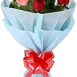 Floralbay Valentine's Day Special Fresh Flowers Bunch of Mix Roses in Blue Paper Packing (Bunch of 18)-image-98