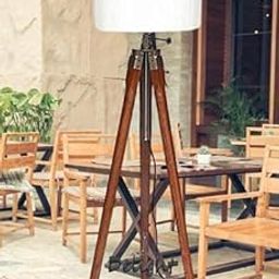 Ace Antiques Wooden Tripod Floor Lamp Stand with White Shade and Off-White Bulb Decorative Lamp (Brown)-image-31
