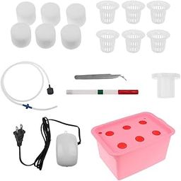 UJEAVETTE 6 Hole Plant Site Hydroponic System Grow Kit Bubble Indoor Cabinet Box Red-16