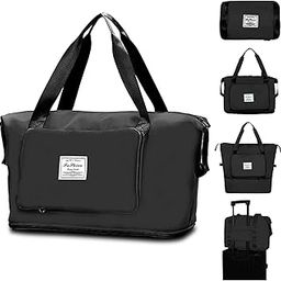 Large Capacity Foldable Travel Duffel, Waterproof Sports Duffel Bag with Wet Compartment, Weekender Bag with Expandable Space, Oxford Cloth Travel Bag Gym Bag (Black)-image-99