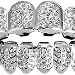MYADDICTION 18K Hip Hop Teeth Grill Top & Bottom Grill Set Grill Mouth Teeth Silver Jewelry & Watches | Fashion Jewelry | Body Jewelry | Grillz Dental Grills-picture-18