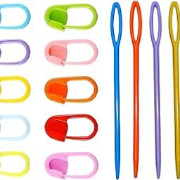 Premium Plastic Locking Knitting Crochet Stitch Markers | Colourful Large Eye Plastic Sewing Yarn Needles Cross Wool Weave Stitch Crochet Needles (Multi- 25Pcs Stitch Marker + 2Pcs Needle)-picture-13