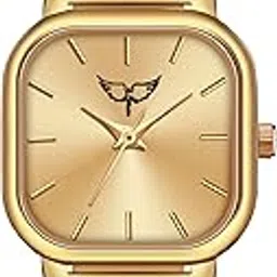 white bird Gold Tone Square Analog Wrist Watch with Black Dial, Metal Strap-picture-1