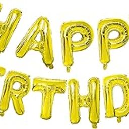 Flyloons Golden Colour Happy Birthday Foil Balloon Banner Set For Boys Girls Kids Men Women | 13 Letters Reusable Happy Birthday Metallic Foil Balloons Decoration Kit, 13 Pcs-image-81