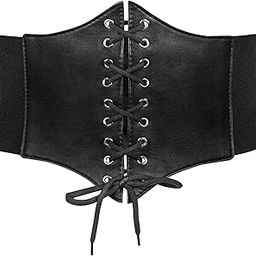 Polyester Womens Elastic Costume Waist Cinch Belt Lace-Up Tied Waspie Corset Belts For Women, Black-image-64