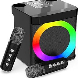 Karaoke Machine for Adults and Kids with 2 UHF Wireless Microphones,Portable Bluetooth Speaker PA Speaker System with LED Party Lights for Home Party, Picnic,Car,Outdoor/Indoor/Birthday Gifts-image-35