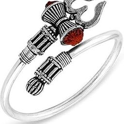 Oxidized Silver & Metal Rudraksha Trishul Damroo Designer Bahubali Kadas Bracelet for Men & Women (Silver)-2