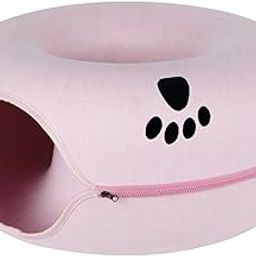 LOOM TREE Cat Tunnel Bed for Indoor Cats Nest Round Cat Donut Tunnel for Pet Cat House Pink 50x20cm-image-32