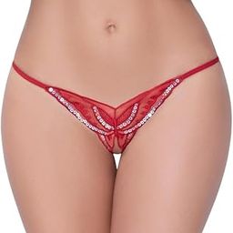 156 Butterfly Lace Embroidery Slitted Panties, Perspective Thong, Free Size, Red-image-8