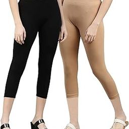 ZAYANQA Combo of 2 Slim Fit Stretchable Cotton Capri Leggings for Women 3/4 Pack of 2 Cropped Leggings |Wide Elastic Yoga Leggings | Workout Tights | Three Fourth Leggings Women for Gym, Running|-picture-31