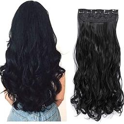 5 Clips ¾ Head 1 Piece 22 Inch Hair Extensions For Women And Girls Wavy/Curly Black Hair Extensions To Increase Instant Length And Volume-image-39