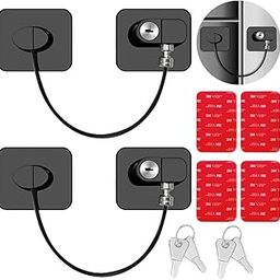 STHIRA® 2Pcs Safety Lock Child Proof Safety Lock Refrigerator Door Lock Drawer Lock with Keys Self Adhesive Safety Lock Door Lock Stainless Steel Chain Lock for Door, Window-picture-7