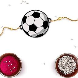 Football Rakhi for Brother/Bhai/Bhaiya| Set of 1 pc with Roli/Kumkum- Chawal| Kids, Boys Designer, Fancy, Fun, Movie Wooden Rakhi Set| with Raksha Bandhan Greetings-47