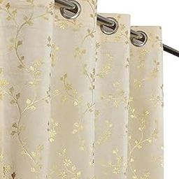 HOME UTSAV Premium Foil Jasmine Print Velvet Curtains for Door 7 Feet, Pack of 2, Cream-image-111