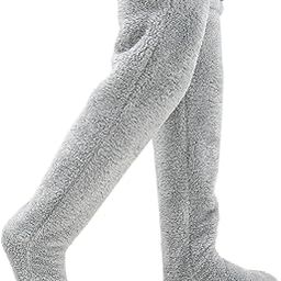 THE STYLE SUTRA over Knee High Fuzzy Socks Warm Cozy Thigh High Socks for Bed Home Men Women Light Gray-image-20