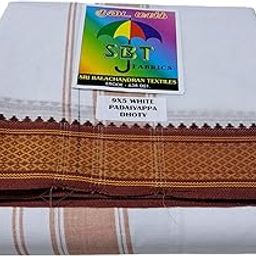 AMBIKA STORES Poly Cotton Mens Panjakejam White Dhoti Mayil Kan BigBorder 2`Inch [9 X 5]-image-32