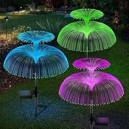 GIGAWATTS GW-905 Solar Jellyfish Garden Light 600mAh Battery Fibre Optic Fountain LED BIS Approved IP65 Waterproof Outdoor Lamp with 2V Panel for Backyards Pathways (2 Pc, Multicolor)-picture-0
