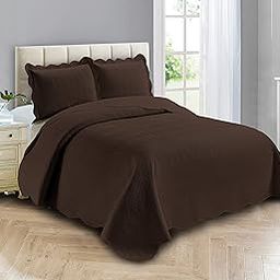 Linen Plus Luxury Oversized Coverlet Embossed Bedspread Set Solid Coffee Full/Queen Bed Cover New # Ashley-image-12