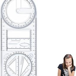 Snika Multifunctional Geometric Ruler Multifunctional Student Math Ruler Transparent Plastic Movable Drawing Template Measuring Math Ruler Tool Multifunction Geometric Ruler for School Student (1)-30