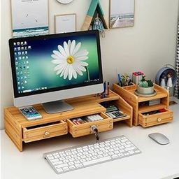 VBM Monitor Stand Riser Pc Laptop Screen Display Stand Desk Self Organizer With Drawer Wooden Computer Stand Save Space Pen, Pencil Holder Foldable Monitor Stand For Office, Home-7