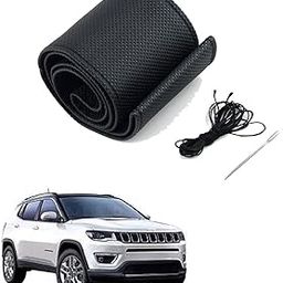 AdroitZ Leatherite Car Steering Stitchable Car for Jeep Compass (Black)-image-34