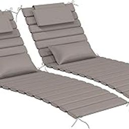 AOFEITE 2 Sets of Outdoor Water-Resistant Olefin Chaise Lounge Cushions with Headrest and Pillow, Weather and Fade Resistant Foldable Quilted Lounge Chair Pads with Straps, Light Gray, 73" L x 22" W-image-20
