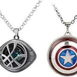 Silver Design Eye Shaped Locket and Superhero Character Accessory Metal Pendant Necklace with Length Adjustable Silver Chain for Unisex; Pack of 2 (C-1861)-picture-45