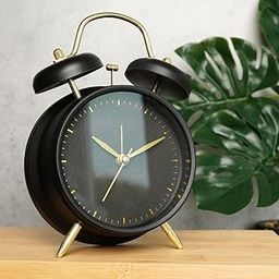 Odzeni Vintage Twin Bell Analog Display Table Alarm Clock with Night LED Light Heavy Slippers Extra Loud Alarm Clock Ideal for Student and Kids Bedroom (Black Gold)-14