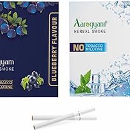 Aarogyam Herbals Pack of 2 Flavours 100% Tobacco & Nicotine Free Cigarette for Relieve Stress & Mood Enhance Product (MINT - BLUEBERRY) - 10 Sticks x 2 Packets-image-86