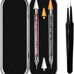 Jubilant 2 Pack Rhinestone Picker, Diamond Painting Dotting Pen Dual-end Rhinestones Pickup Tool for Nail Gems Stones Crystals DIY Nail Art Crafts with 2 Extra Tips and 1X Tweezer-38