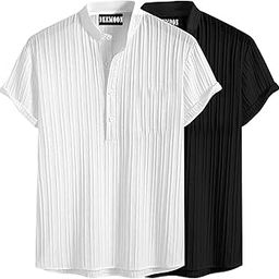 Combo of Men's Polyster Kurta with Mandarin Collar, Half Placket Buttons, Front Pocket | Half Sleeves | Soft & Breathable Fabric | Pack of 2-image-91