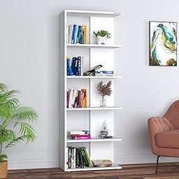 Redwud Jeffco Engineered Wood Floor Standing Bookcase / 5 Tier Corner Bookcase/Wooden Bookshelf/Storage Cabinet for Living Room, Bedroom, Office (White)-picture-22