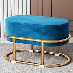 FURNIFOX Ottoman Stool | Metal Frame with Blue Cushion | Living Room, Bedroom & Dressing Area Pouffe-image-2