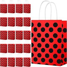 Pajean 20 Pack Ladybug Party Bags Ladybug Candy Bag with Handle Red Black Polka Dots Bags for Party Wedding Birthday Baby Shower 7.1 x 8.66 in-4