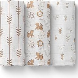 1ST STEP 100% Cotton Muslin Baby Swaddle Set, Pack of 3, Size-120cm x 100cm (47"x39"), (Brown)-image-2