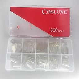 Cosluxe 500 pcs Fake Artificial Nails Tips, Acrylic Half Cover False Nails Tips With Box for Salon Nails Art and Home DIY Nails Art, 10 Sizes Clear-16