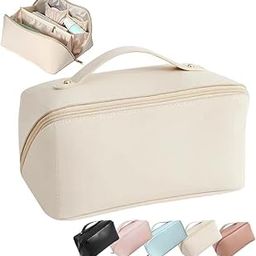Swadita Women’s Large Capacity Cosmetic Travel Bag - Waterproof Leather Makeup Organizer with Wide Opening, Dividers with Handle (Multicolour)-image-3