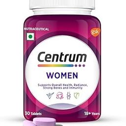 Centrum Women, World's No.1 Multivitamin with Biotin, Vitamin C & 21 vital Nutrients for Overall Health, Radiance, Strong Bones & Immunity (Veg) Pack of 30 Tablets-24