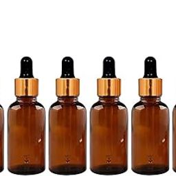 30 ML (Amber/Brown) Round Empty Glass Bottle + Glass Dropper + Golden Ring + Black Silicone Teat, Refillable, Reusable For Essential Oils, Diy Perfumes (Pack Of 6)-12