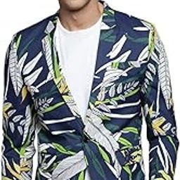 SHOWOFF Men's Printed Notched Lapel Navy Blue Single-Breasted Blazer-SOBLZ-314_NavyBlue-image-49